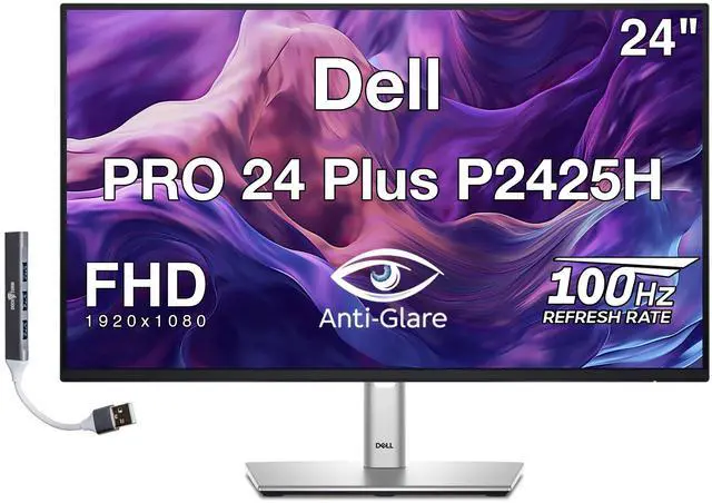 Main image of Dell PRO 24 Plus 24" FHD IPS Monitor with 5ms Response Time, Anti-Glare, Flicker Free, VESA Mount, Displayport, HDMI & Dockztorm USB Port Expander, Black/Silver Color (P2425H)