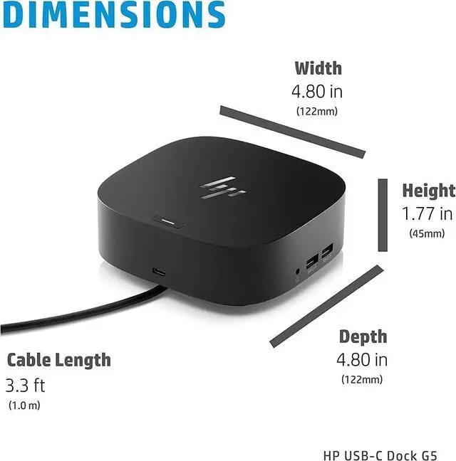 Alt view image 3 of 5 - HP USB-C Dock G5-11-in-1 Adapter (Both USB-C and Thunderbolt-Enabled Laptops, PCs, Notebooks - Single Cable for Charging, Networking, or Data Transfers)