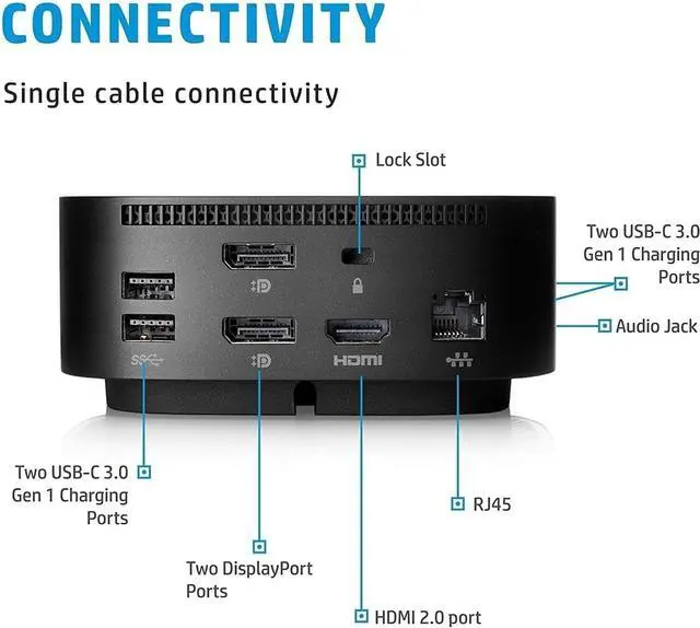 Alt view image 2 of 5 - HP USB-C Dock G5-11-in-1 Adapter (Both USB-C and Thunderbolt-Enabled Laptops, PCs, Notebooks - Single Cable for Charging, Networking, or Data Transfers)