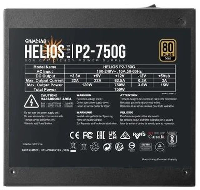 Alt view image 3 of 7 - Gamdias Helios P2-750G 750W ATX 80 Plus Gold Certified Non Modular PSU- GD-HELIOS P2-750G (Renewed)