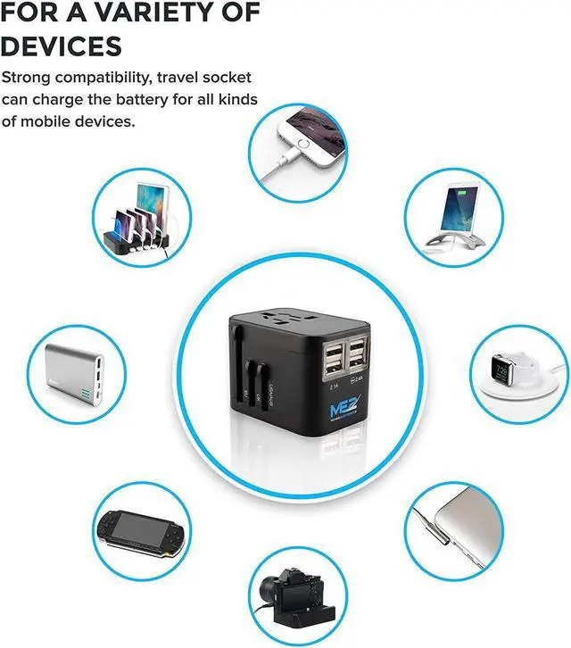 Alt view image 2 of 7 - Worldwide All in One Universal USB charger (4 USB charging ports) with Wall AC Power Plug Travel Adapter for over 150 countries including USA/EU/UK/AUS with black pouch by MichaelElectronics2 (Black)