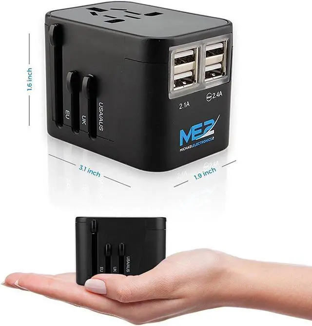Alt view image 4 of 7 - Worldwide All in One Universal USB charger (4 USB charging ports) with Wall AC Power Plug Travel Adapter for over 150 countries including USA/EU/UK/AUS with black pouch by MichaelElectronics2 (Black)