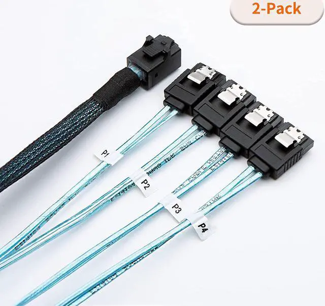 Alt view image 7 of 7 - CableCreation 2-Pack 1.6FT/0.5M Internal HD Mini SAS (SFF-8643 Host) - 4X SATA (Target) Cable,SFF-8643 to 4X SATA Cable, SFF-8643 for Controller, 4 Sata Connect to Hard Drive \u2026