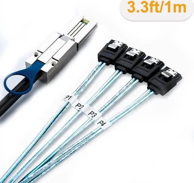 Alt view image 3 of 3 - CableCreation Mini SAS 26Pin (SFF-8088) Male to 4 SATA 7Pin Female Cable, Mini SAS Host/Controller to 4 SATA Target/Backplane, 1M / 3.3FT