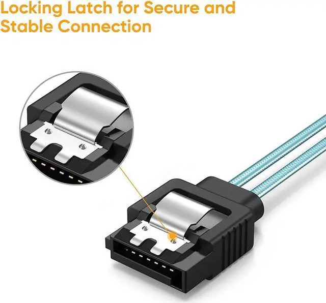 Alt view image 2 of 7 - CableCreation SATA III Cable, [5-Pack] 18-inch SATA III 6.0 Gbps 7pin Female Straight to Straight Angle Female Data Cable with Locking Latch, 1.5 FT Blue