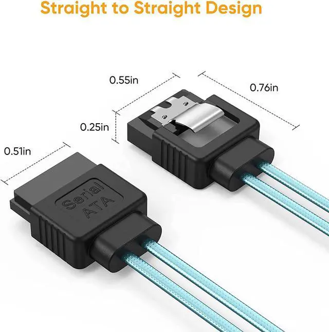 Alt view image 3 of 7 - CableCreation SATA III Cable, [5-Pack] 18-inch SATA III 6.0 Gbps 7pin Female Straight to Straight Angle Female Data Cable with Locking Latch, 1.5 FT Blue