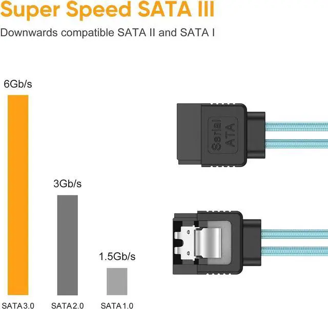 Alt view image 4 of 7 - CableCreation SATA III Cable, [5-Pack] 8-inch SATA III 6.0 Gbps 7pin Female Straight to Straight Angle Female Data Cable with Locking Latch, 0.6 FT Blue