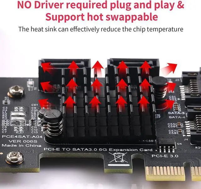 Alt view image 4 of 7 - PCIe SATA Card 4 Ports,SATA III 6 Gbps Controller Expansion Card, ASM1064/SATA 3.0 Non-Raid,with Low Profile Bracket
