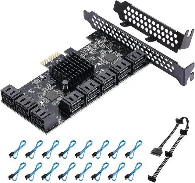 Main image of 6 Gbit/s PCIe SATA 3.0 Card PCIe SATA 16 Ports PCIe SATA Controller Expansion Card Bootable as System Hard Disk Suitable for All PCIE Slots JBM575 and ASM1064