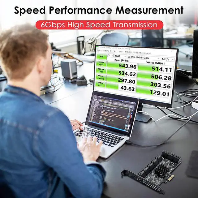 Alt view image 6 of 7 - 6 Gbit/s PCIe SATA 3.0 Card PCIe SATA 16 Ports PCIe SATA Controller Expansion Card Bootable as System Hard Disk Suitable for All PCIE Slots JBM575 and ASM1064