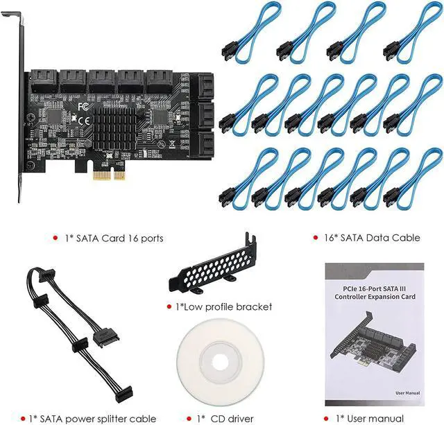 Alt view image 7 of 7 - 6 Gbit/s PCIe SATA 3.0 Card PCIe SATA 16 Ports PCIe SATA Controller Expansion Card Bootable as System Hard Disk Suitable for All PCIE Slots JBM575 and ASM1064