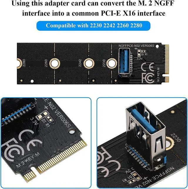 Alt view image 3 of 7 - MZHOU PCI-E 1X to 16X Riser Card with M.2 to PCI-E X1 NGFF Slot NVME Adapter Card,for Bitcoin Crypto Mining Ethereum MiningBlack