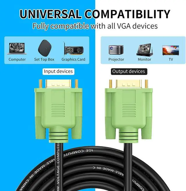 Alt view image 4 of 7 - XXONE 25ft VGA Cable - Male to Male, 15 Pin Gold-Plated Connectors, 1080P HD - Compatible with Computer, Laptop, Monitor, Projector, Gaming, HDTV, DVD (Black)