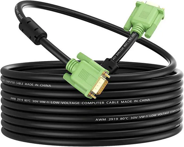 Main image of XXONE 25ft VGA Cable - Male to Male, 15 Pin Gold-Plated Connectors, 1080P HD - Compatible with Computer, Laptop, Monitor, Projector, Gaming, HDTV, DVD (Black)