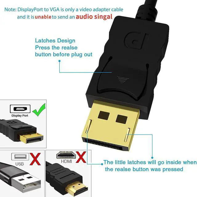 Alt view image 5 of 7 - DisplayPort to VGA, South City Mall DisplayPort to VGA Adapter 3 Feet Display Port to VGA Connects DP Port from Desktop or Laptop to Monitor or Projector with VGA Port