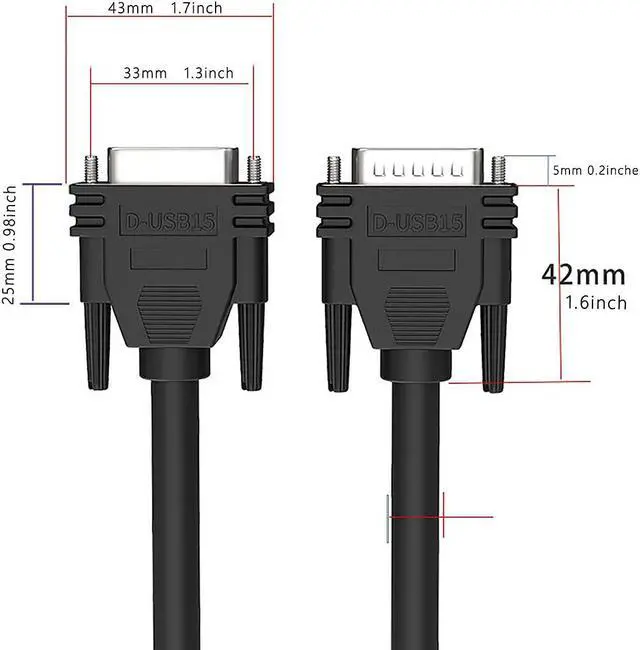 Alt view image 5 of 7 - DB15 Male to Male Cable Foil Shielding and Tinned Copper Braid 5 Foot Black D-SUB 15 PIN RS232 Serial Cable 26AWG (5feet /1.5M, Male to Male)