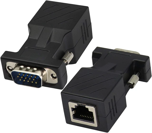 Main image of VGA to RJ45 Adapter,RJ45 Female to VGA 15-Pin Male Port Cat5 Cat6 Cat7 Ethernet Support 720P, 1080I, 1080P Video Transmission for Multimedia Video (2Pack-Male)