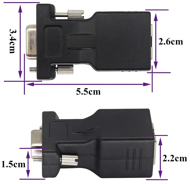 Alt view image 2 of 7 - 2-Pack RJ45 to VGA Adapter, 15-Pin VGA Female to RJ45 Female Port Cat5 Cat6 Cat7 Ethernet Support 720P, 1080I, 1080P Analog High-Definition Format Transmission for Multimedia Video