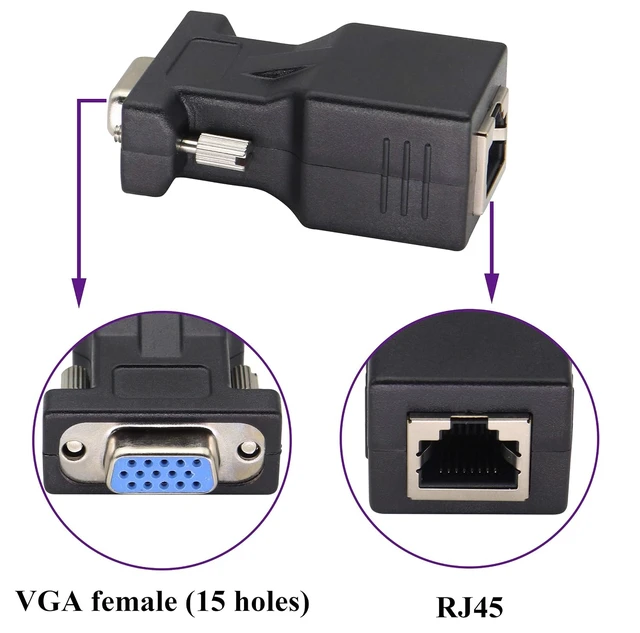 Alt view image 3 of 7 - 2-Pack RJ45 to VGA Adapter, 15-Pin VGA Female to RJ45 Female Port Cat5 Cat6 Cat7 Ethernet Support 720P, 1080I, 1080P Analog High-Definition Format Transmission for Multimedia Video