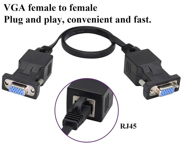 Alt view image 4 of 7 - 2-Pack RJ45 to VGA Adapter, 15-Pin VGA Female to RJ45 Female Port Cat5 Cat6 Cat7 Ethernet Support 720P, 1080I, 1080P Analog High-Definition Format Transmission for Multimedia Video