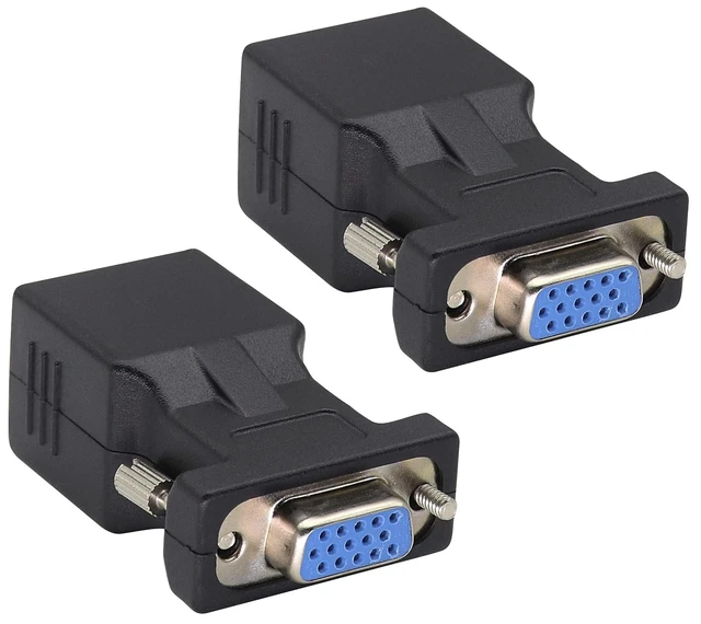 Alt view image 5 of 7 - 2-Pack RJ45 to VGA Adapter, 15-Pin VGA Female to RJ45 Female Port Cat5 Cat6 Cat7 Ethernet Support 720P, 1080I, 1080P Analog High-Definition Format Transmission for Multimedia Video