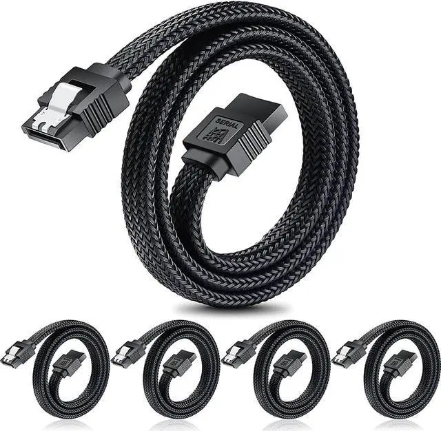 Main image of SATA III Cable Electop 6Gbps Straight HDD SDD Data Cable SATA 3.0 Nylon Braided Cable with Locking Latch for SATA HDD SSD CD Driver CD Writer(20 Inch Black 5 Pack)