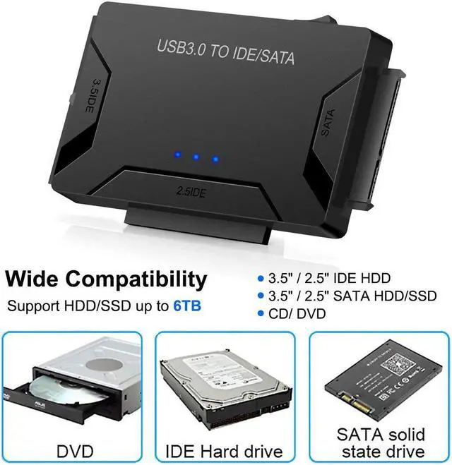 Alt view image 4 of 7 - USB to SATA IDE HDD Adapter - USB 3.0 Cable to 2.5 3.5 SATA IDE Hard Drive Converter for Windows 10/8/ 7/XP Mac Internal to External Laptop SSD Reader Kit File Data Transfer Conversion Cord