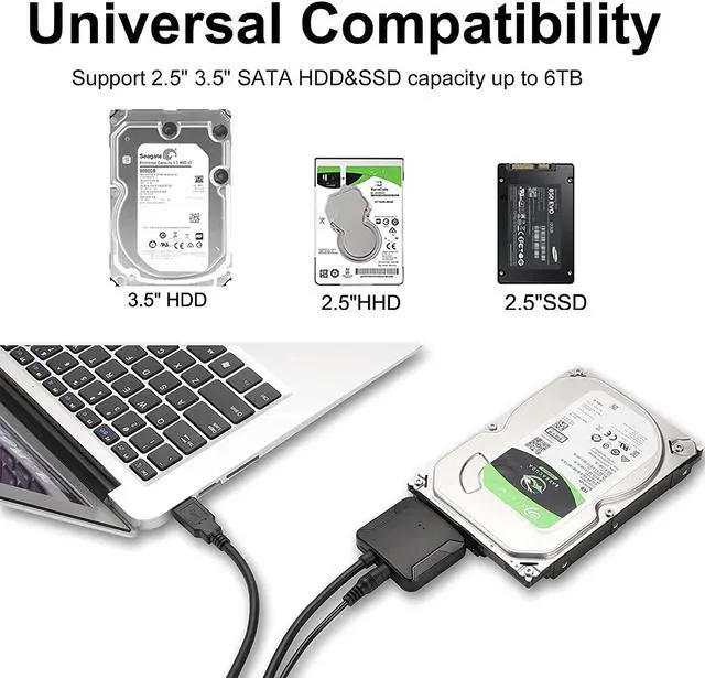Alt view image 2 of 7 - SATA to USB 3.0 Adapter, External Hard Drive Converter Cable for 2.5" 3.5" HDD, SSD with Power Supply