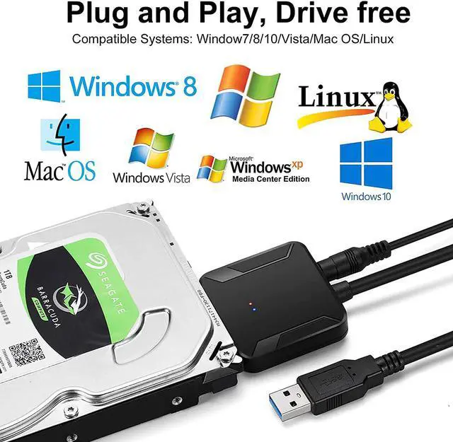Alt view image 3 of 7 - SATA to USB 3.0 Adapter, External Hard Drive Converter Cable for 2.5" 3.5" HDD, SSD with Power Supply