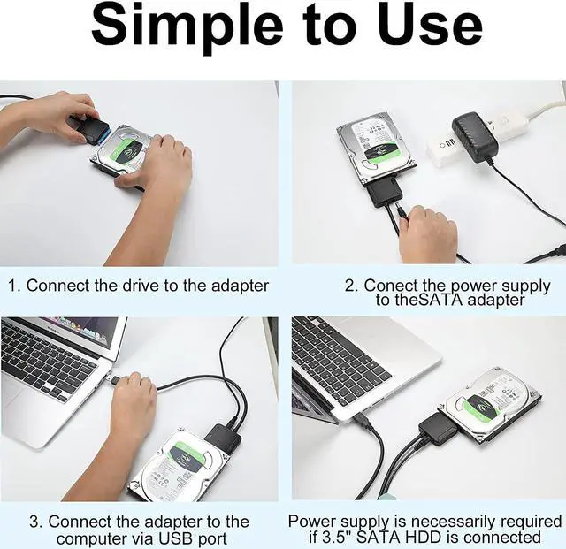 Alt view image 6 of 7 - SATA to USB 3.0 Adapter, External Hard Drive Converter Cable for 2.5" 3.5" HDD, SSD with Power Supply