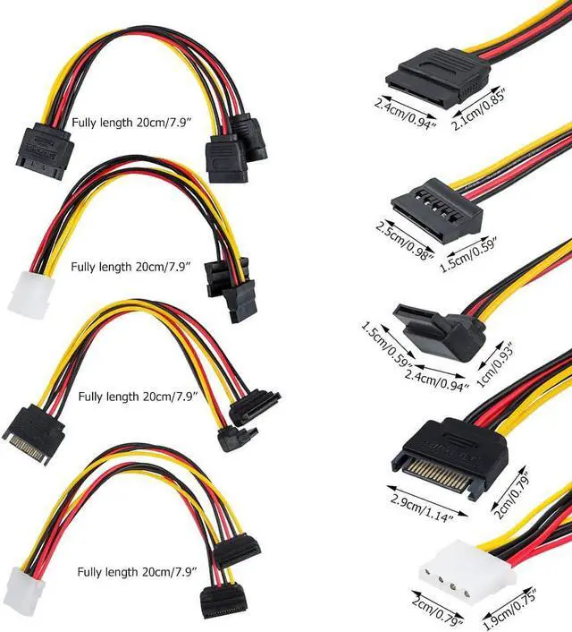 Alt view image 7 of 7 - findTop Set of 6, SATA Power Splitter Cord and SATA III Cable 6.0 Gbps, Straight and 90 Degree SATA 3.0 Cable, SATA 15 Pin Male to 2xSATA 15 Pin Power Splitter Cable