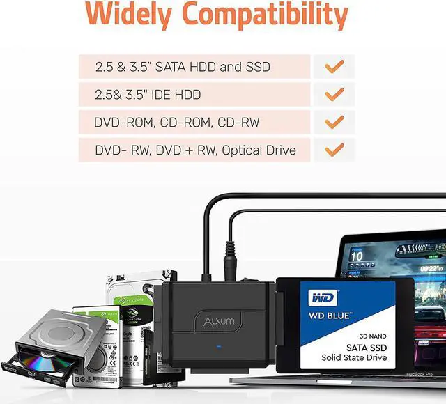 Alt view image 3 of 7 - USB 3.0 to IDE SATA Converter for Universal 2.5 & 3.5 inches SATA HDD SDD & IDE HDD Drives Data Transfer Rates up to 5Gbps Adapter