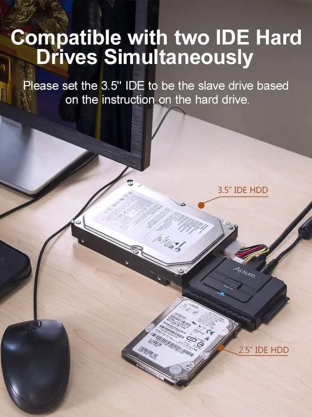 Alt view image 2 of 6 - Alxum SATA IDE to USB 3.0 Hard Drive Adapter with Power, IDE to SATA Adapter External Hard Disk Reader for 2.5 / 3.5 inch IDE