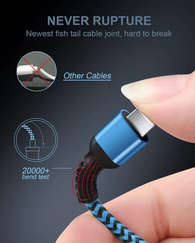 Alt view image 4 of 7 - USB A to Lightning Cord 2Pack/3Ft Nylon Braided iPhone Charger Cable  Approved Fast Charging Power Wire for iPhone 14 14 Pro Max 13 Pro Max 13Pro 13 13 Mini 12 11 10 XR XS X 8 Plus 7 6 6s