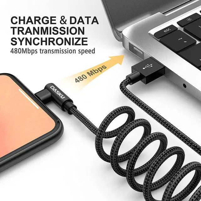 Alt view image 3 of 7 - 90 Degree 2Pack iPhone Charging Cable 10ft Right Angle Nylon Braided Lightning Charger Cord Compatible with iPhone 13 12 11 Pro Max XS XR X 8 7 6 5 Plus iPadBlack