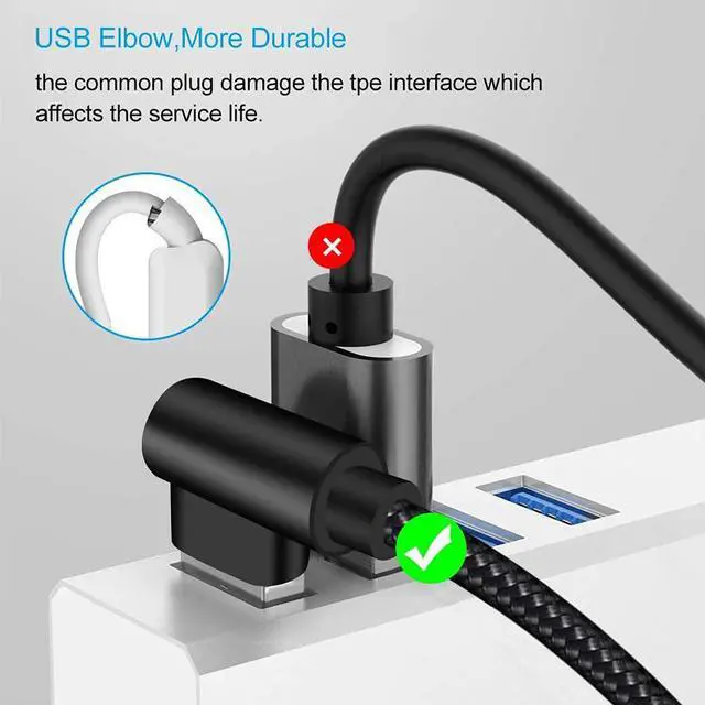 Alt view image 3 of 7 - iPhone Charger 3 feet MFi Certified 3 Pack 90 Degree Nylon Braided Lightning Cable Right Angle Charging Cord for iPhone14 13 12 11 Pro X XS XR 8 Plus 7 6 5 and More (Black 3 FT)