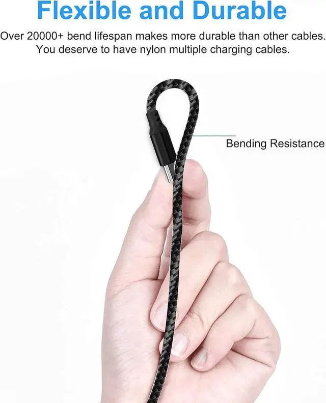 Alt view image 3 of 7 - Multi 2 in 1 USB Universal iPhone Charging Cable, 1.2M/3Ft Portable Nylon Braided Phone Charger Cord Type C/Lightning Connector Adapter for Android/Apple/Samsung/LG/Pixel/Huawei/XiaoMi/Tablets