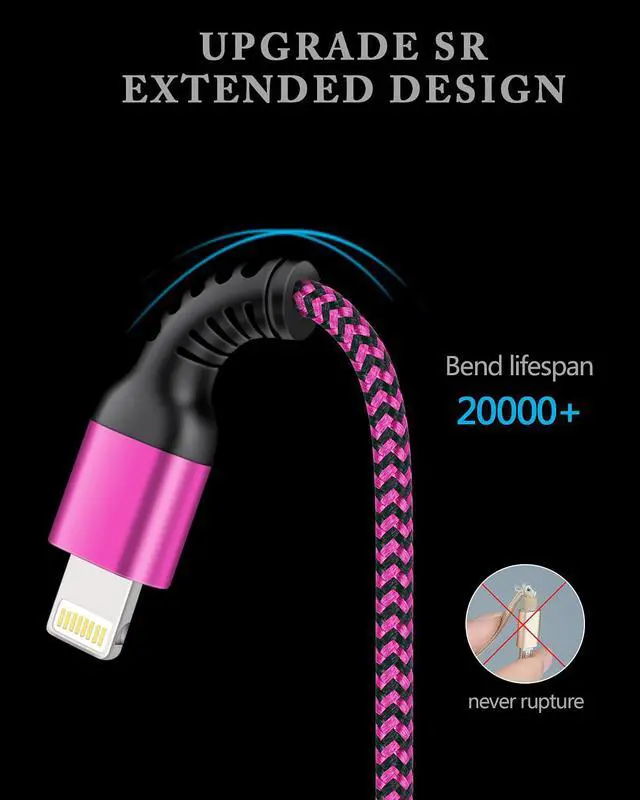 Alt view image 3 of 7 - iPhone Charger Cable [2pack/3ft]  Lightning Cord for iPhone 14 Pro Max 13 12 Pro/11/XS/XR/X/8 Plus/7 iPad mini iPad Air USB-A Braided Rapid Charge Core Recharger Power Cargador Data Line