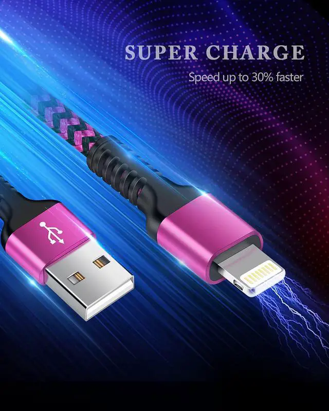 Alt view image 4 of 7 - iPhone Charger Cable [2pack/3ft]  Lightning Cord for iPhone 14 Pro Max 13 12 Pro/11/XS/XR/X/8 Plus/7 iPad mini iPad Air USB-A Braided Rapid Charge Core Recharger Power Cargador Data Line