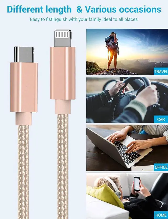 Alt view image 7 of 7 - Marchpowe USB C to Lightning Cable - MFi Certified iPhone 14 Fast Charger Cord 3Pack 6ft Charging Cable Compatible with iPhone 14 13 12 Pro Max Mini 11 X XS XR 8 Plus -Gold