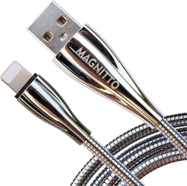 Main image of Metal Braided Cord, USB Charging Cable, Stainless Steel, Strong Durable Wire, Tangle Free, Data sync high Speed 3.3ft, Silver Charger Cable
