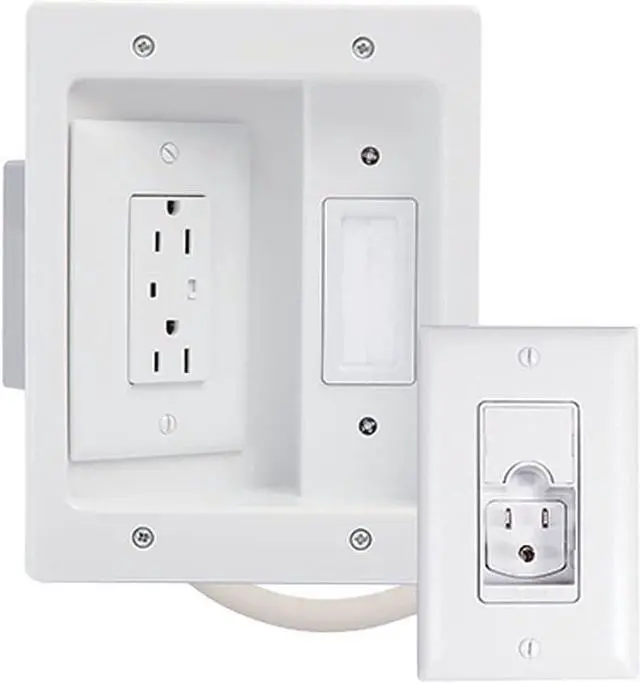Main image of In Wall TV Power Kit, TV Outlet Box Supports 5.1 Speaker System, TV Outlet Wall Kit to Hide Cords, Recessed TV Outlet Design Saves Space and Works with All Plugs, White, CPS306WV1