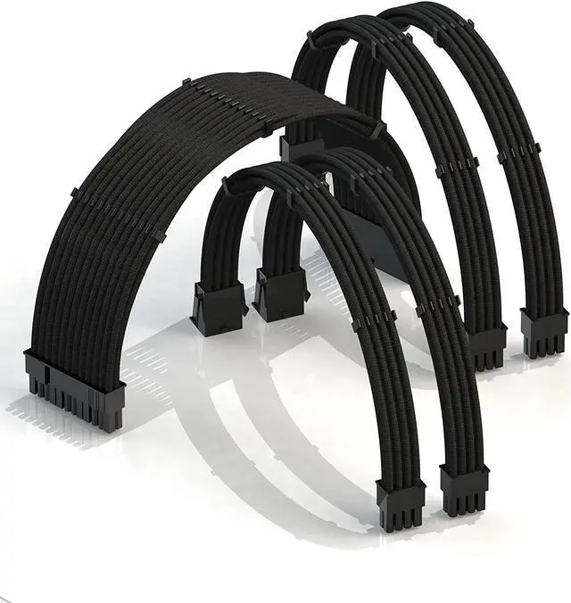 Main image of LINKUP - AVA 30cm PSU Cable Extension Sleeved Custom Mod GPU PC Braided w/Comb Kit | 1 x 24 P (20+4) | 2 x 8 P (4+4) CPU | 2 x 8 P (6+2) GPU Set | 300mm - Black
