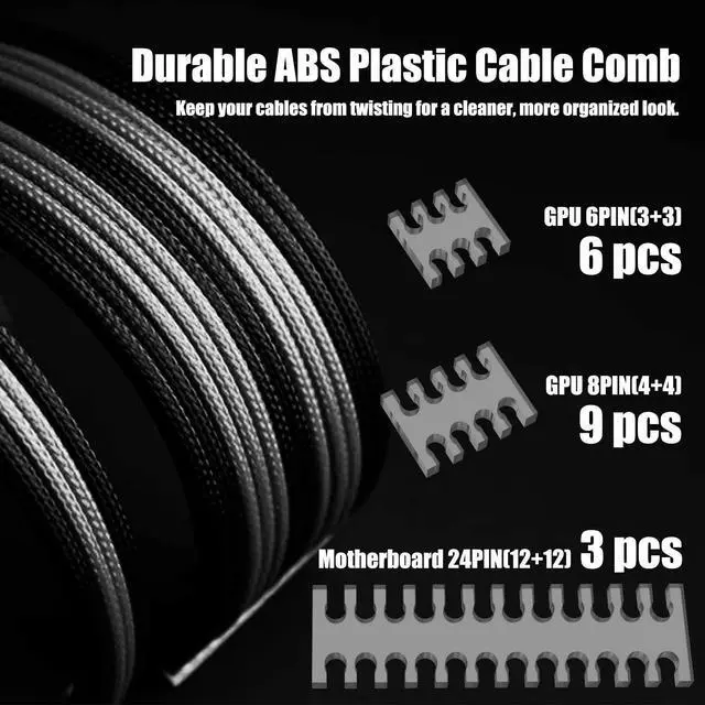 Alt view image 4 of 7 - [Upgraded] White PSU Extension Cable Kit with Cable Combs 11 45 inch Length Extension Power Supply Cable Kit 24-pin 8-pin 6-pin for ATX Power Supply