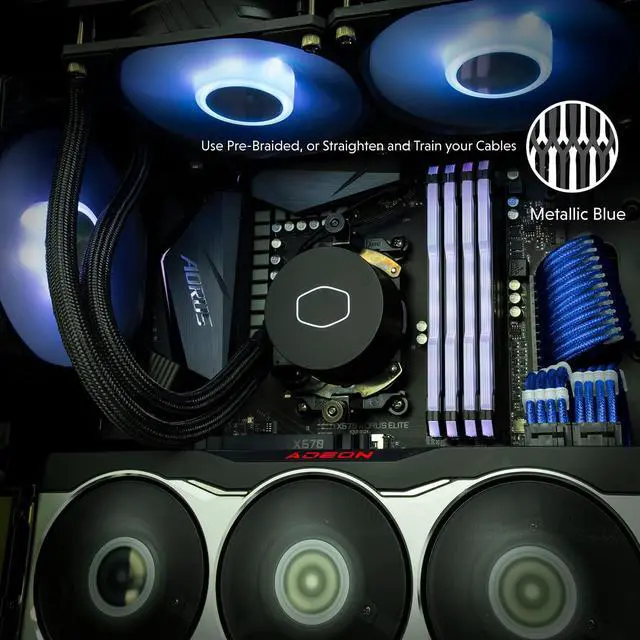 Alt view image 3 of 6 - LINKUP - 30cm PSU PC Power Extension Cable Metallic Sleeved Silicone Coated Soft & Flexible to Route Custom Mod GPU & CPU w/Comb Kit1x 24P (20+4)1x 8P (4+4) CPU2X 8P (6+2) GPU300mm - Blue