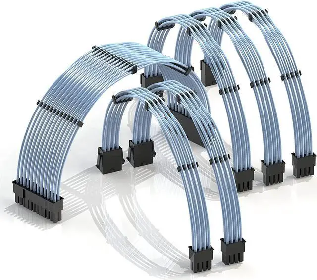 Main image of LINKUP - 30cm PSU Cable Extension 18AWG Oxygen Free Copper (OFC) Teflon Jacket Custom Mod GPU PC w/Comb Kit1 x 24 P (20+4)2 x 8 P (4+4) CPU3 x 8 P (6+2) GPU Set300mm - Blue