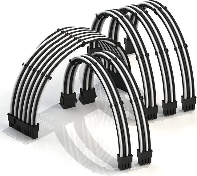 Main image of LINKUP - 30cm PSU Cable Extension Sleeved Custom Mod GPU PC Braided w/Comb Kit - Compatible with RTX30901 x 24 P (20+4)2 x 8 P (4+4) CPU3 x 8 P (6+2) GPU Set300mm - WhiteBlack