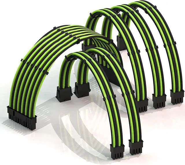 Main image of LINKUP - 30cm PSU Cable Extension Sleeved Custom Mod GPU PC Braided w/Comb Kit - Compatible with RTX30901 x 24 P (20+4)2 x 8 P (4+4) CPU3 x 8 P (6+2) GPU Set300mm - GreenBlack