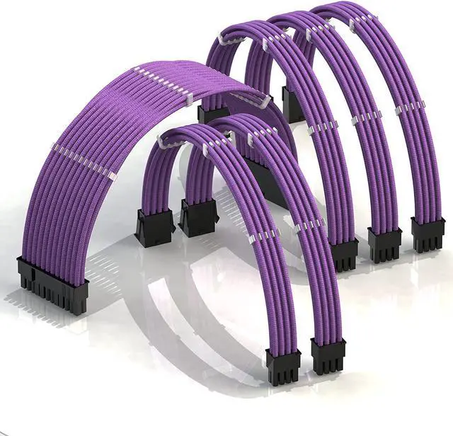 Main image of LINKUP - 50cm PSU Cable Extension Sleeved Custom Mod GPU PC Braided w/Comb Kit - Compatible with RTX30901 x 24 P (20+4)2 x 8 P (4+4) CPU3 x 8 P (6+2) GPU Set500mm - Purple