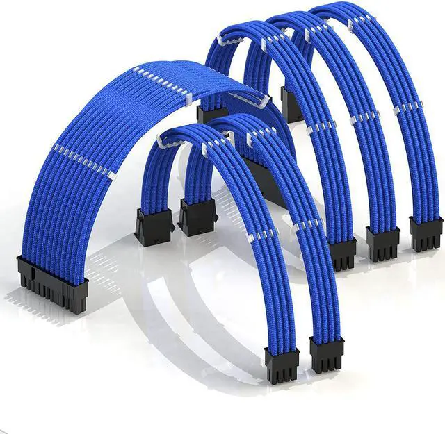 Main image of LINKUP - 50cm PSU Cable Extension Sleeved Custom Mod GPU PC Braided w/Comb Kit - Compatible with RTX30901 x 24 P (20+4)2 x 8 P (4+4) CPU3 x 8 P (6+2) GPU Set500mm - Blue